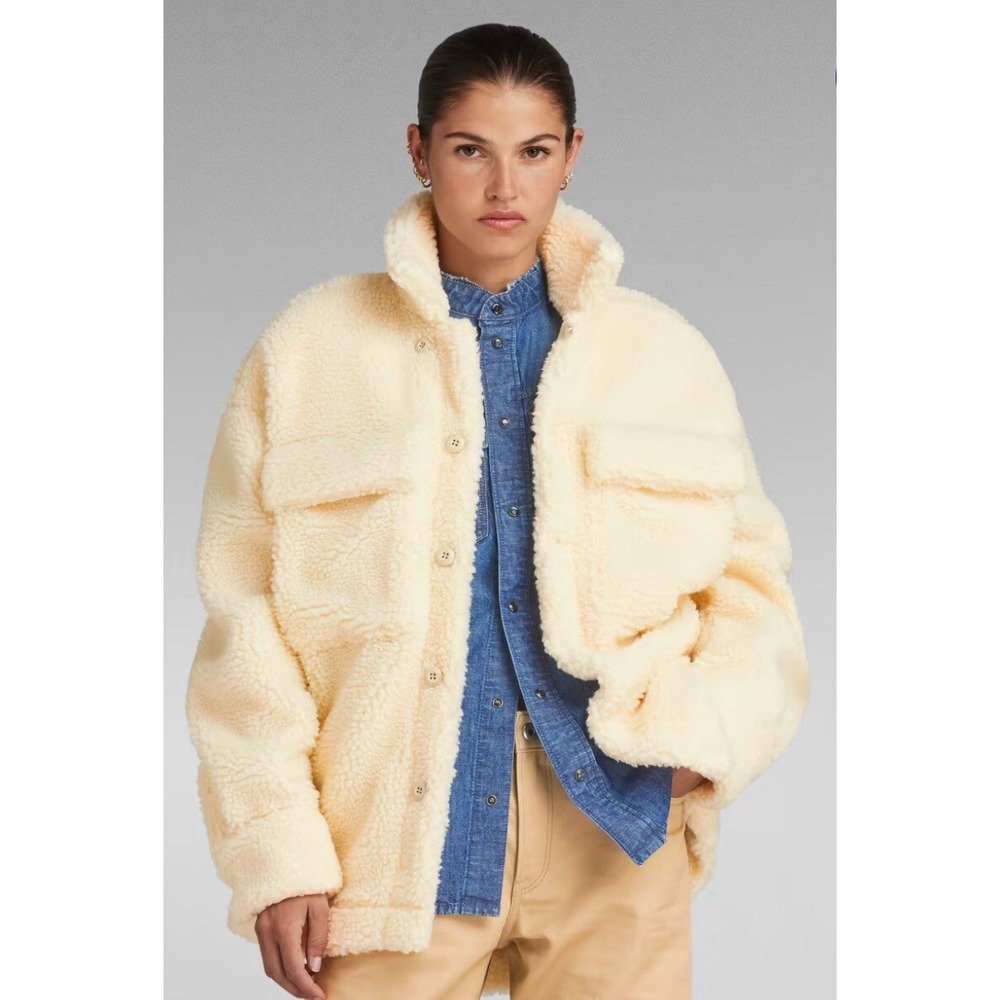 G-STAR OVERSIZED TEDDY OVERSHIRT. Sherpa Size XS. Cream. NWT